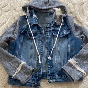 Denim and Gray Hooded Women's Jacket